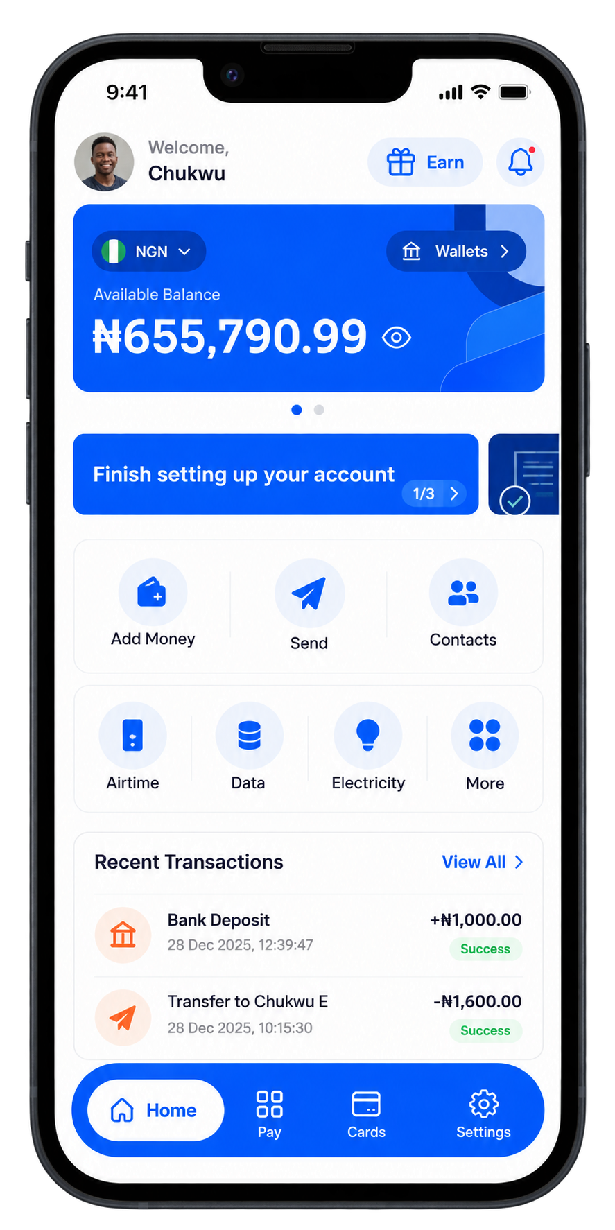 Nigerian accounts — illustrative Davopay product preview